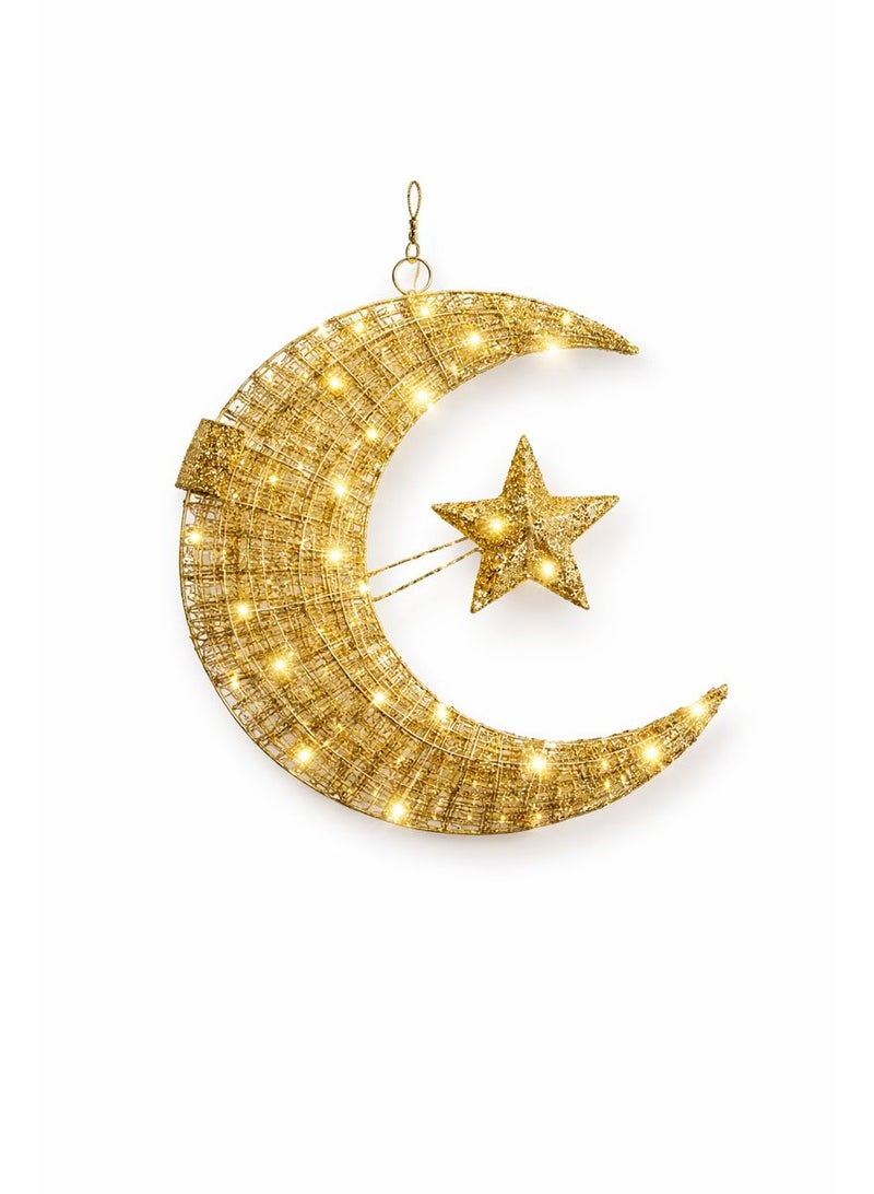 Home Care Golden Moon & Star Hanging Decor lamp with 2 Battery, 40cm (30 Warm LEDs) - Image 1